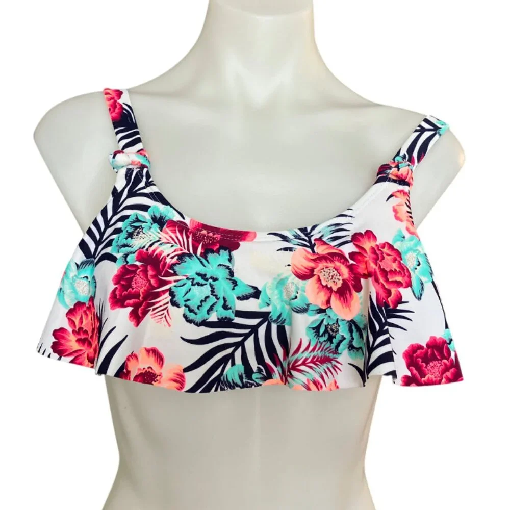 SO Juniors XS (0-1) Girls Malibu Tropical Flounce Swim Bikini top XS